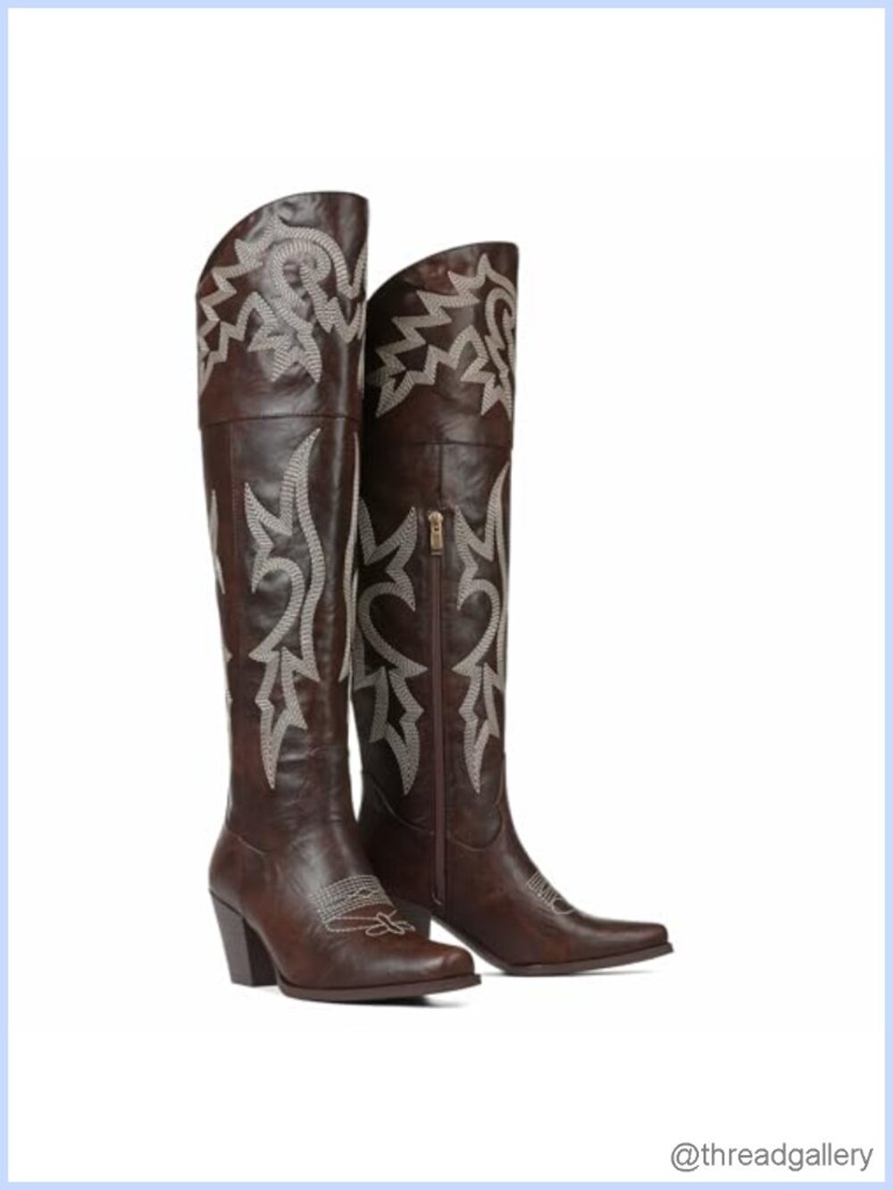 Over The Knee Western Cowgirl Boots Pointed Toe Block Heel PU
